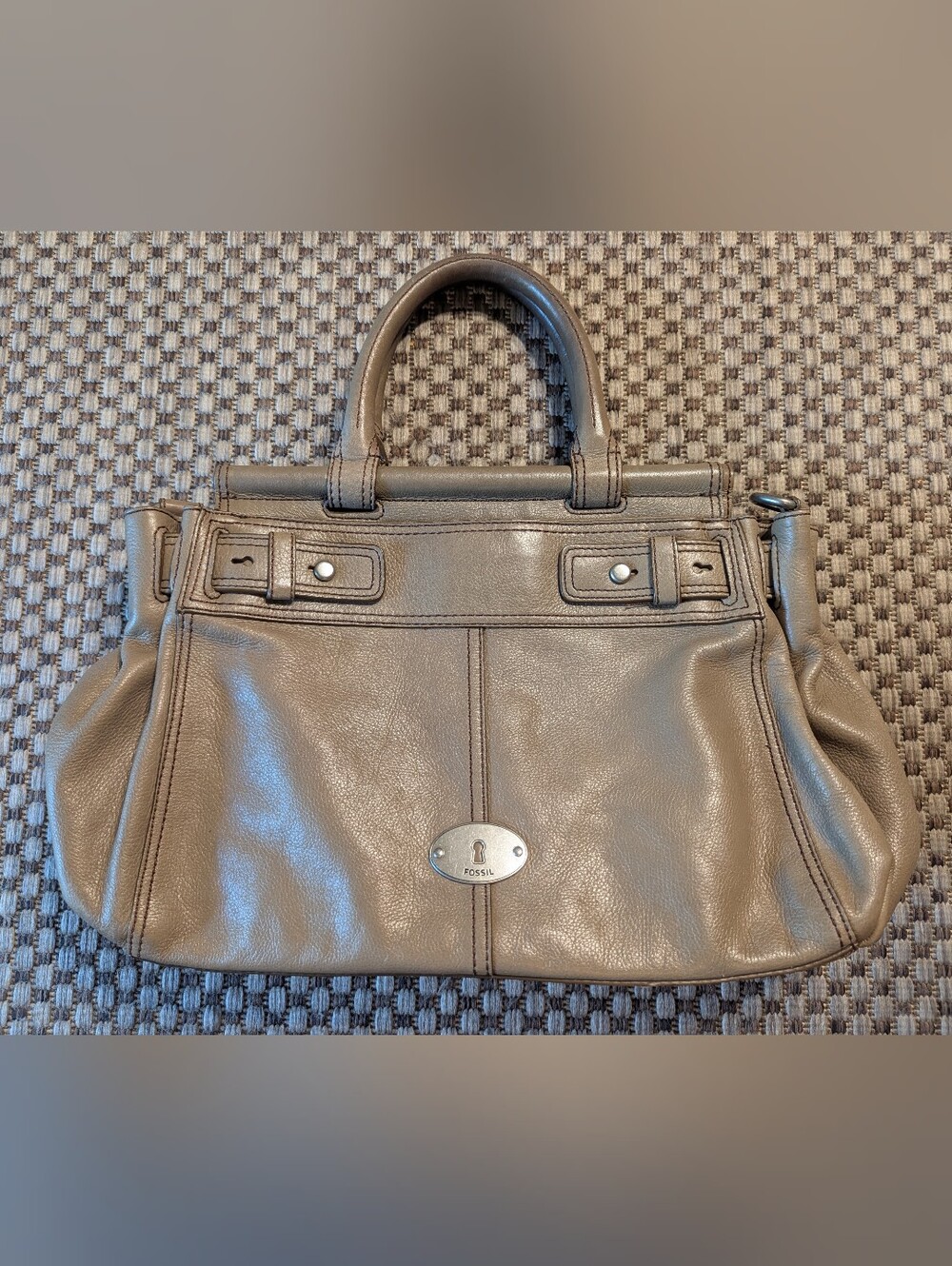 Fossil Maddox Top Handle Leather Handbag Sarchel Y2K Mushroom Brown Bag